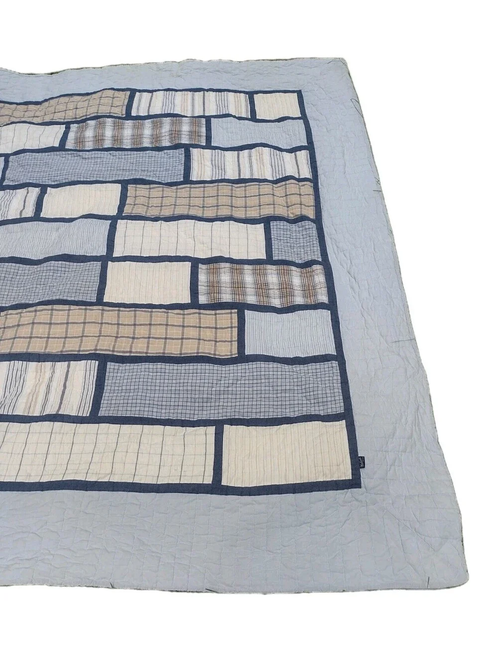 Woolrich Full Queen Quilt Blue Patchwork Plaid Reversible Cotton Farmhouse